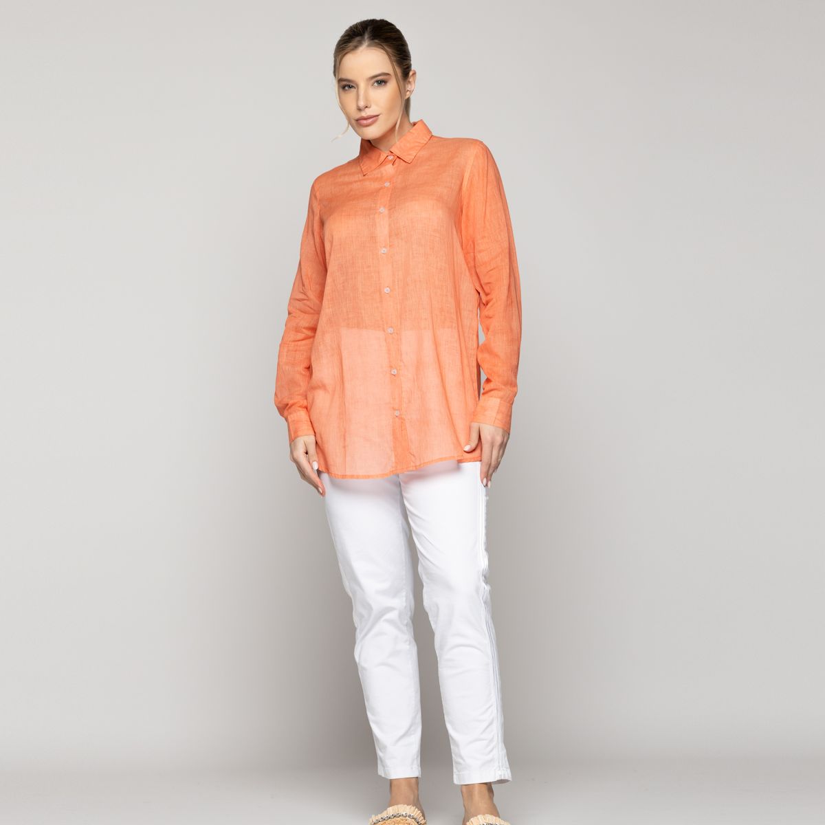LINEATRE - Blusa Mujer Belisa Básica Tela Ligera Naranja Coral Lineatre