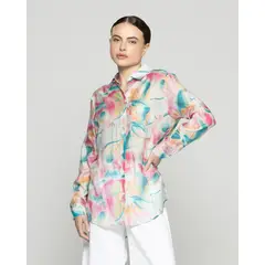 LINEATRE - Blusa Mujer Brigitte Manga Larga Con Diseño Fucsia Y Celeste