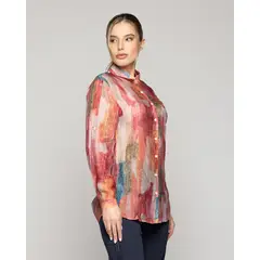 LINEATRE - Blusa Mujer Brigitte Manga Larga Con Diseño Rojo