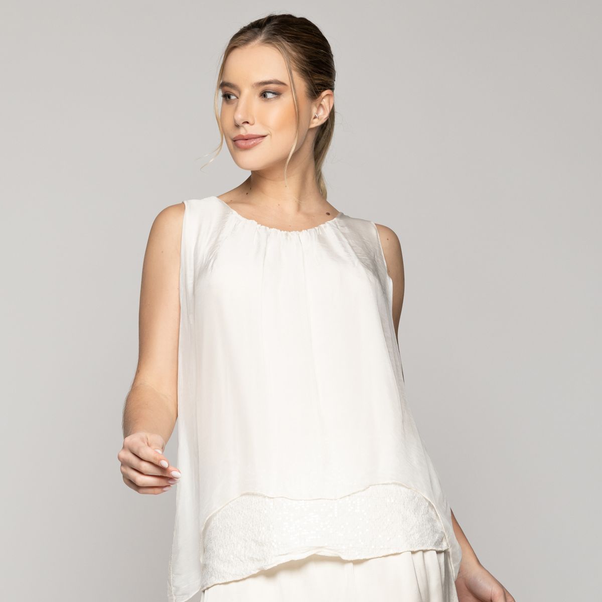 LINEATRE - Top Mujer Tiare Sin Mangas Blanco Crudo Lineatre