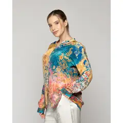 LINEATRE - Blusa Mujer Briela Cuello Mao Estampado Mixto Amarilla