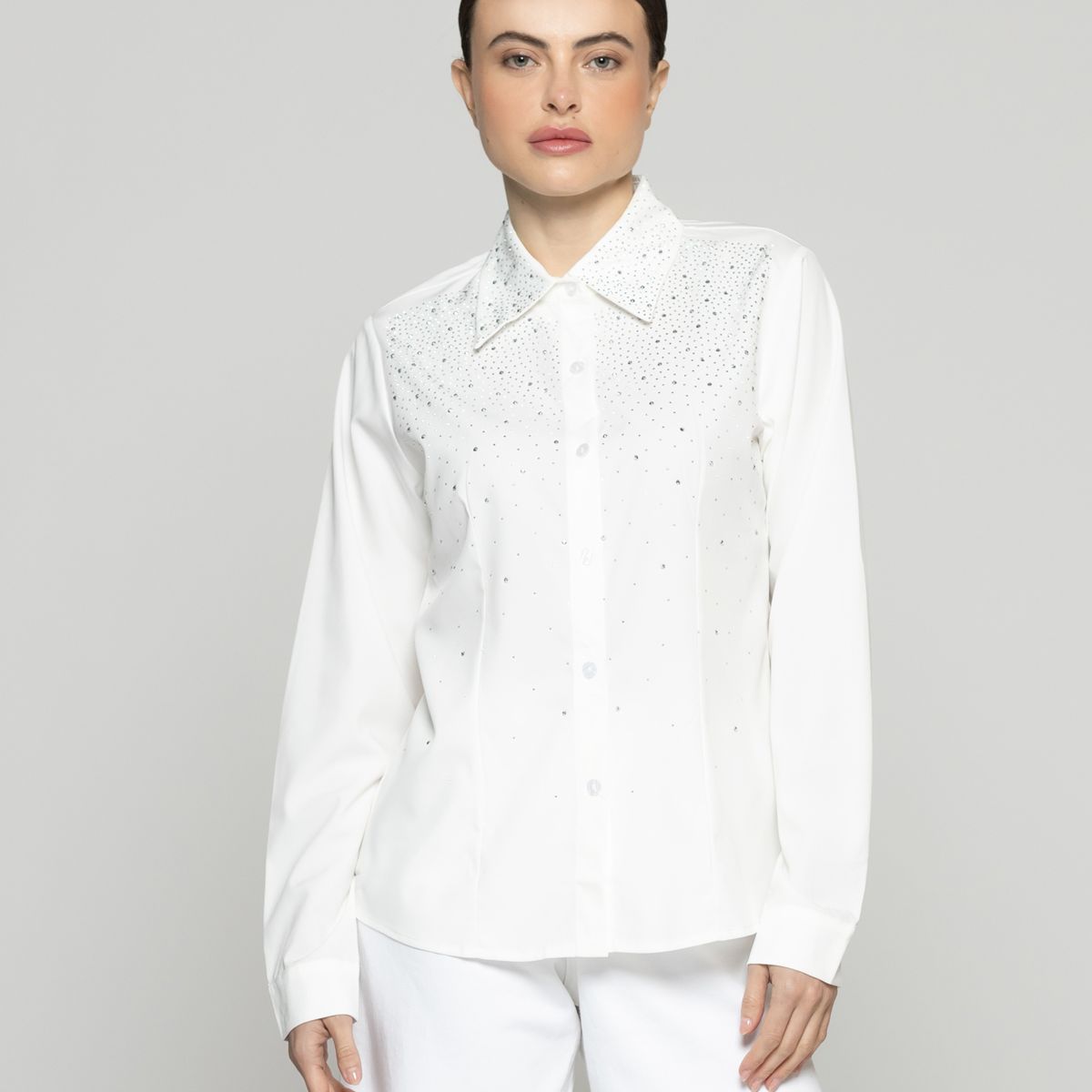 LINEATRE - Blusa Mujer Basilia  Entallada Con Brillos Blanca Lineatre