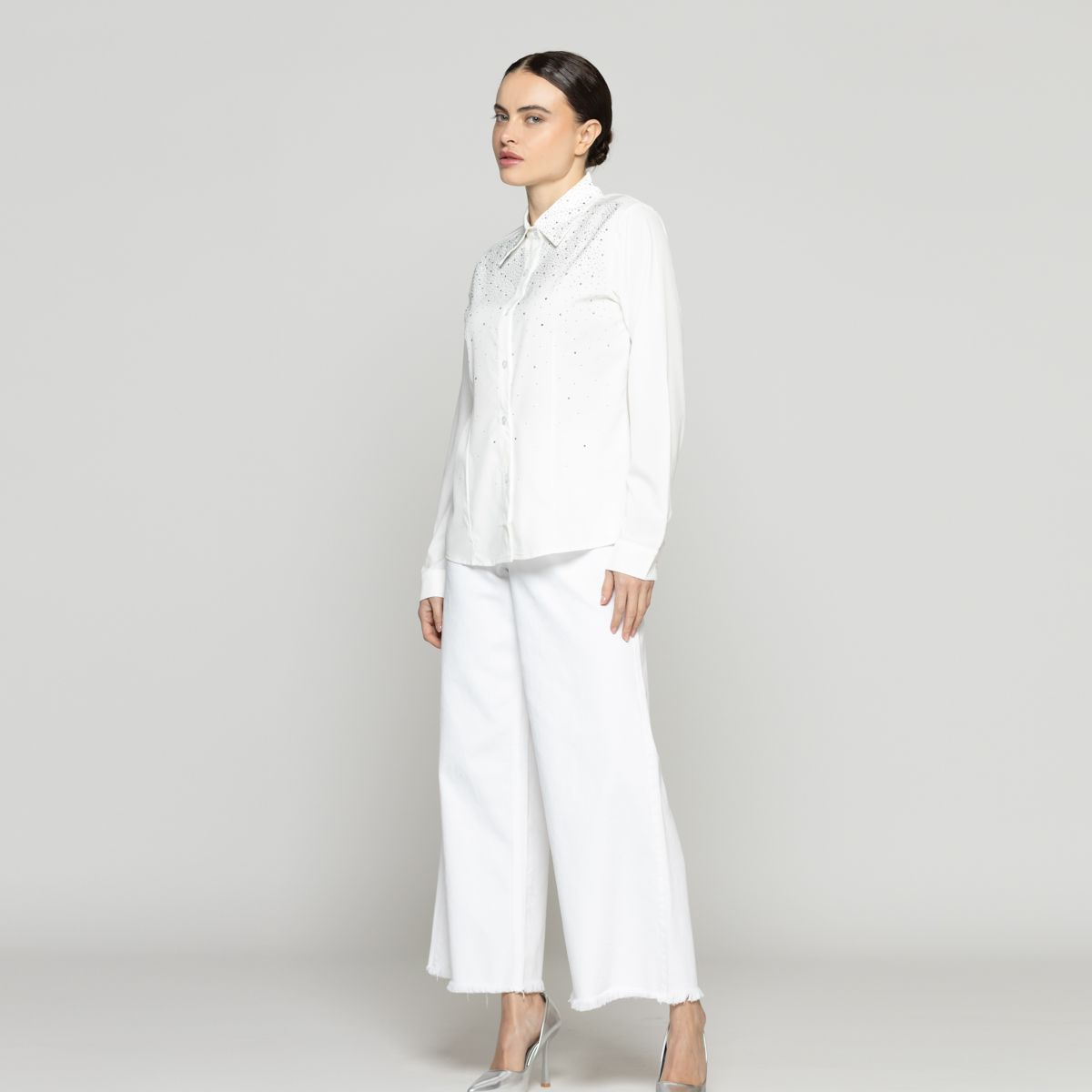 LINEATRE - Blusa Mujer Basilia  Entallada Con Brillos Blanca Lineatre