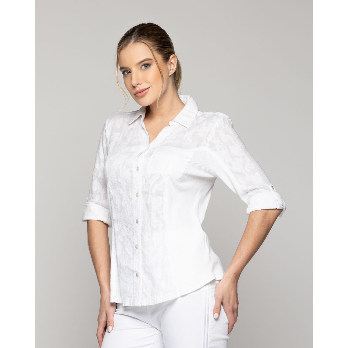 LINEATRE - Blusa Mujer Blaire Slim Fit Tela Con Diseño Blanca Lineatre