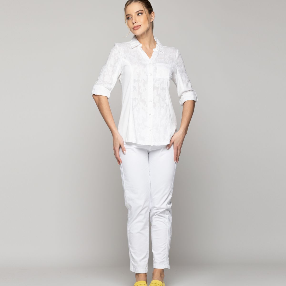 LINEATRE - Blusa Mujer Blaire Slim Fit Tela Con Diseño Blanca Lineatre