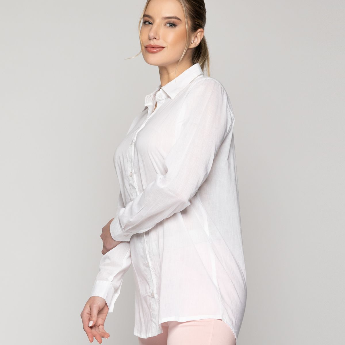 LINEATRE - Blusa Mujer Belisa Básica Tela Ligera Blanca Lineatre