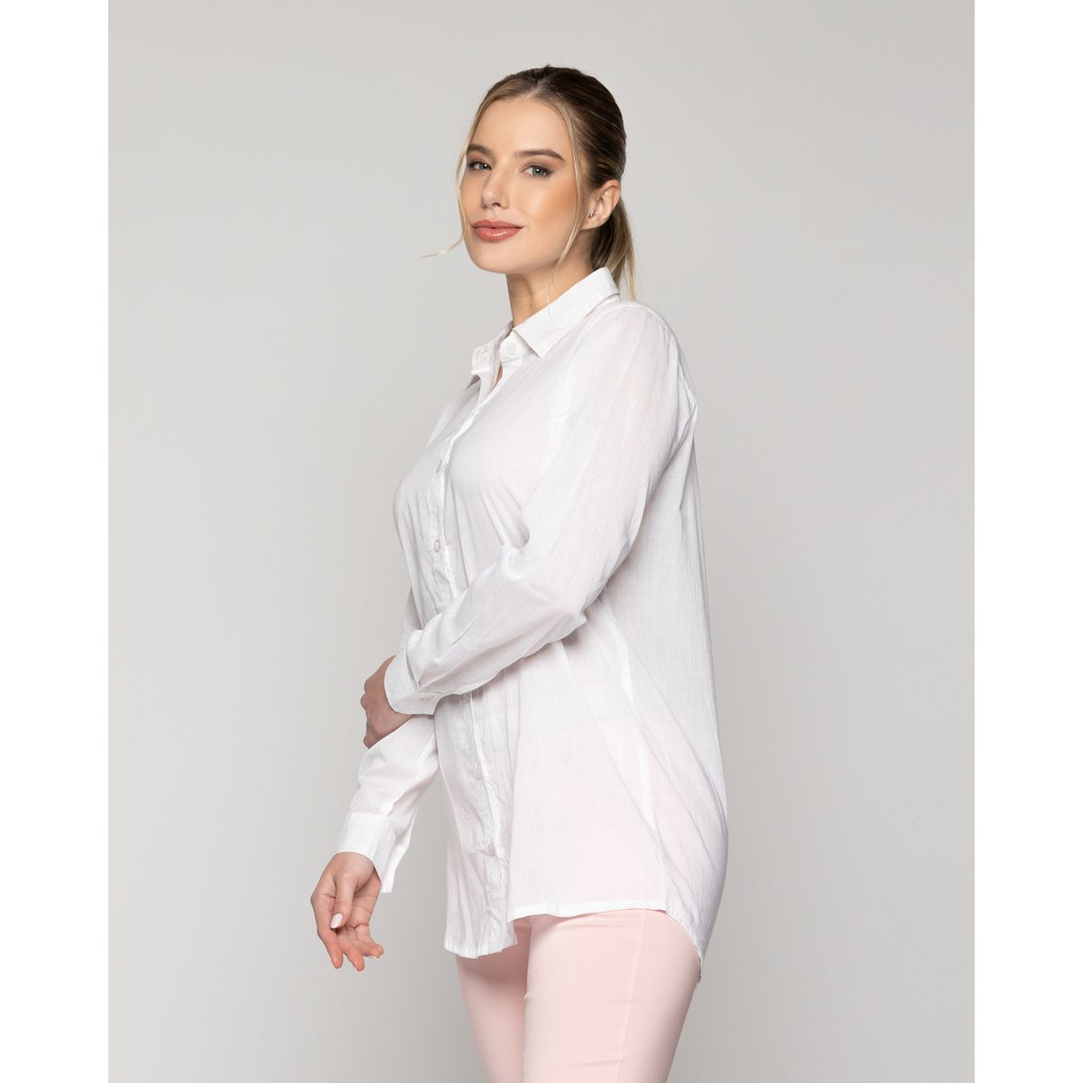 LINEATRE - Blusa Mujer Belisa Básica Tela Ligera Blanca Lineatre