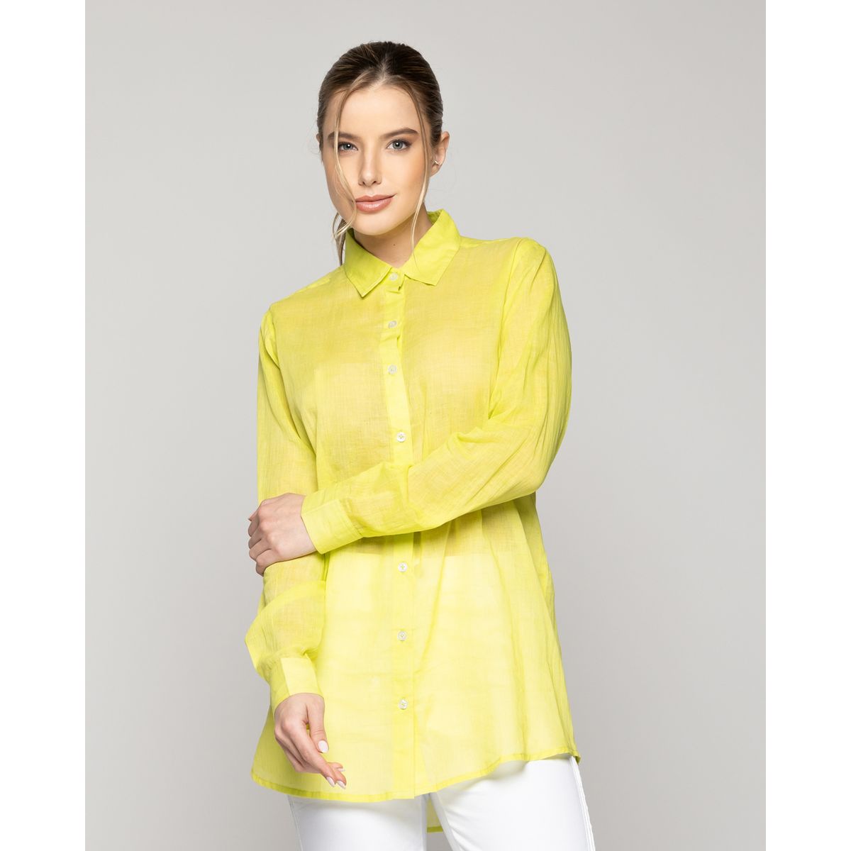 LINEATRE - Blusa Mujer Belisa Básica Tela Ligera Amarilla Lineatre