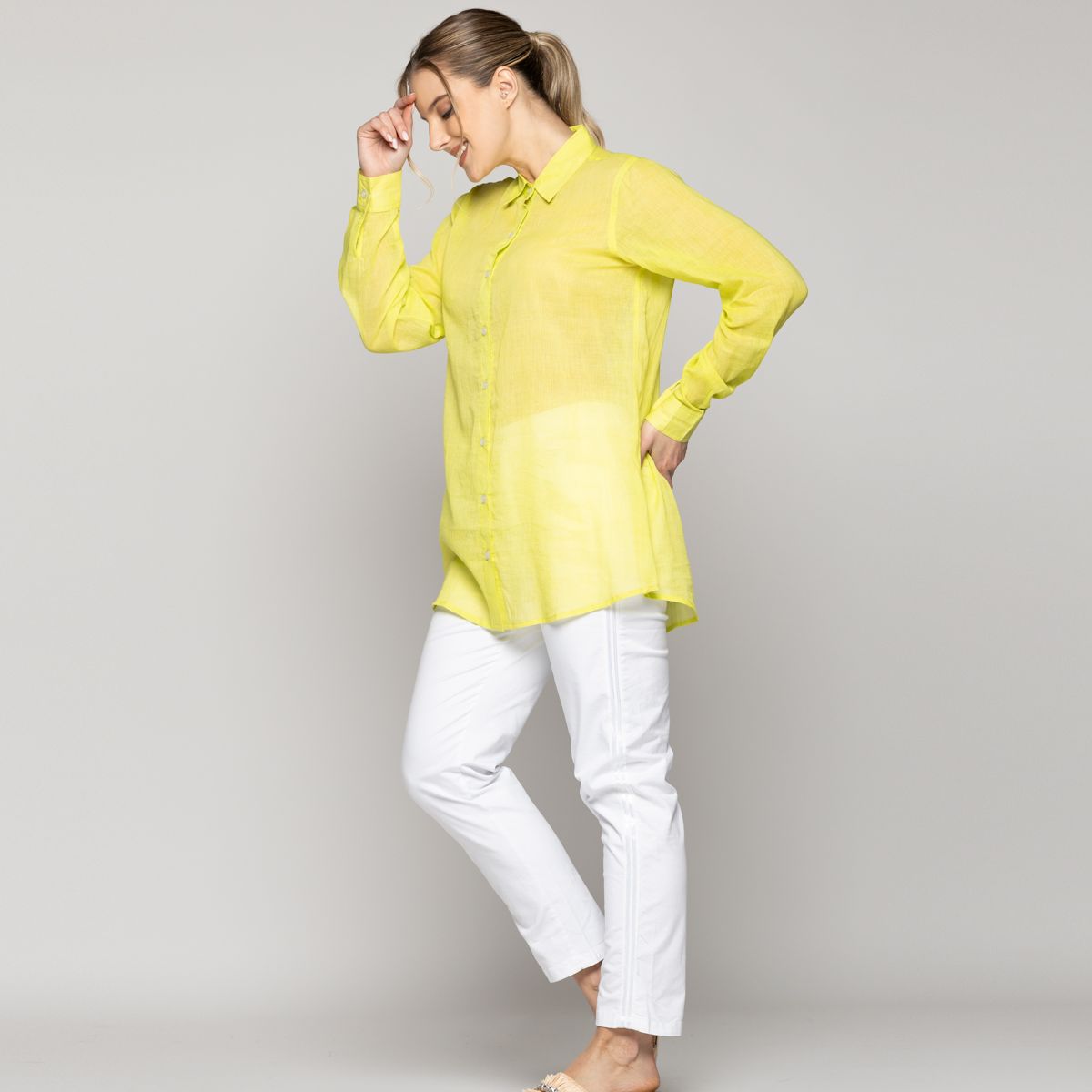 LINEATRE - Blusa Mujer Belisa Básica Tela Ligera Amarilla Lineatre