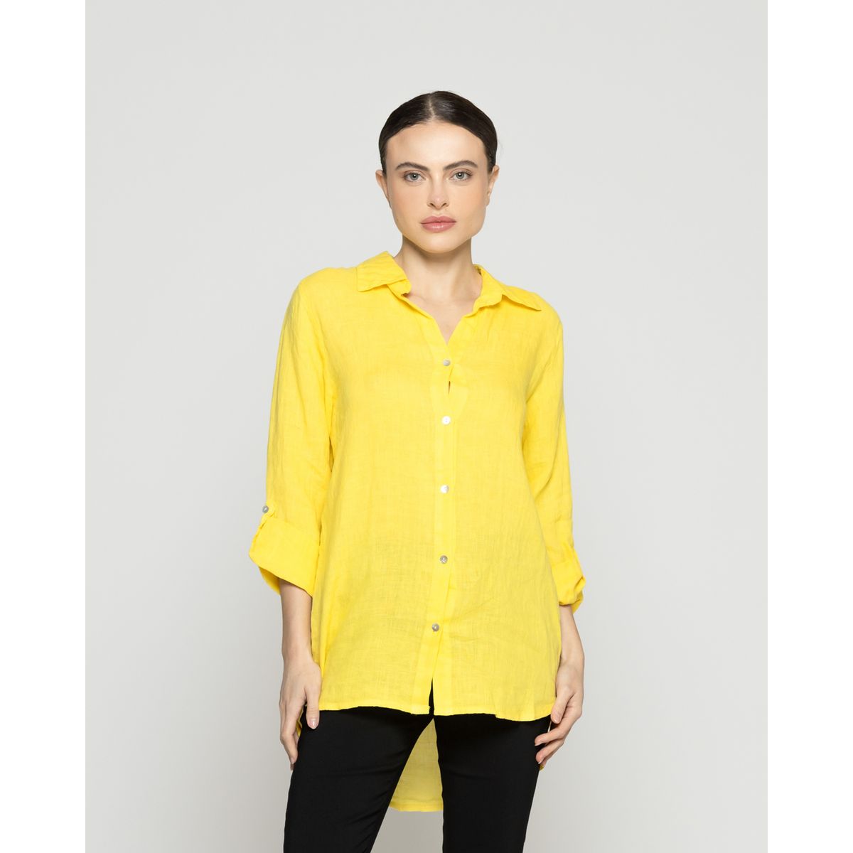 LINEATRE - Blusa Mujer Belén Lino Manga Larga Amarilla Lineatre