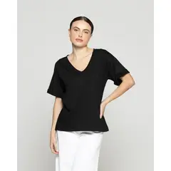 LINEATRE - Polera Mujer Básico Ornella Escote V Negra