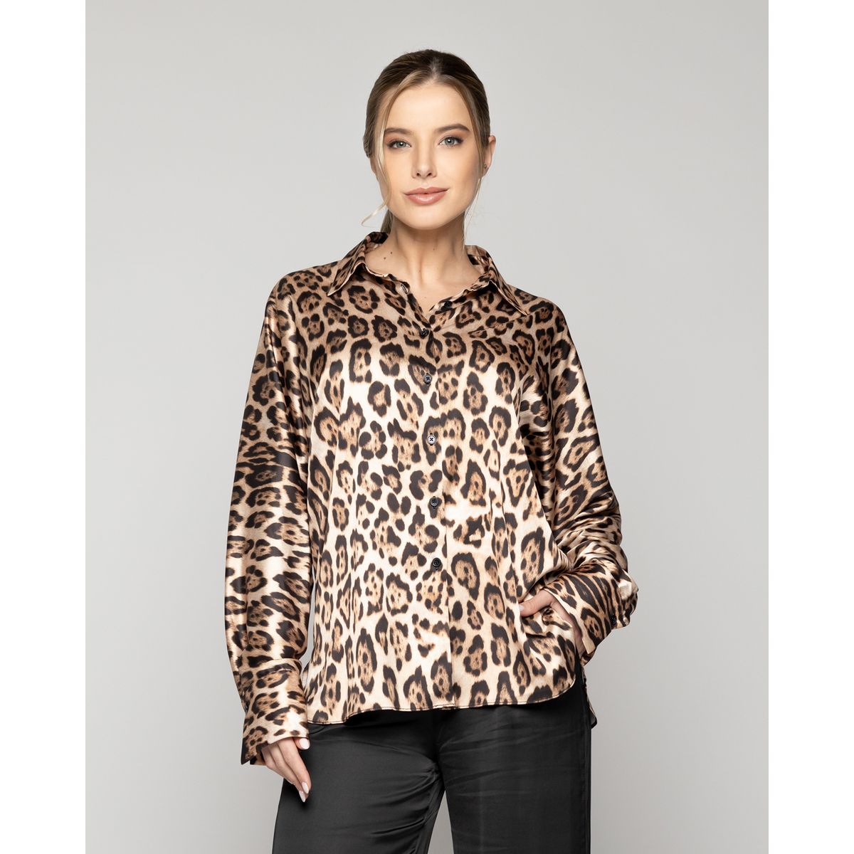 LINEATRE - Blusa Mujer Bonaria Satinada Con Estampado Leopardo  Lineatre