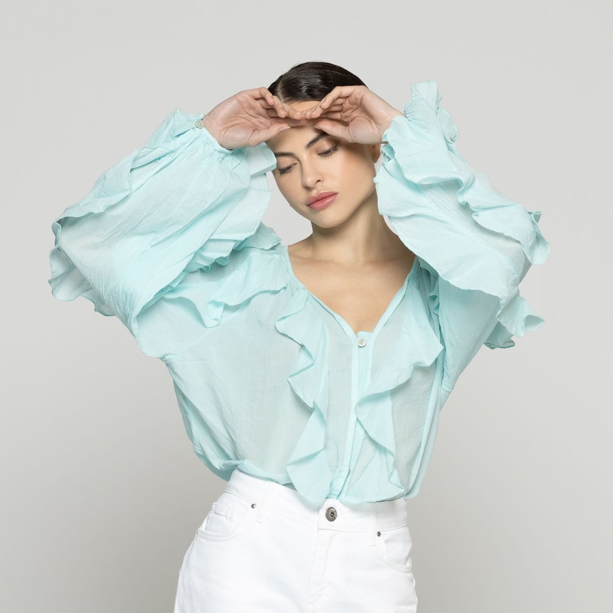 LINEATRE - Blusa Mujer Basha Con Volantes Verde Menta Lineatre