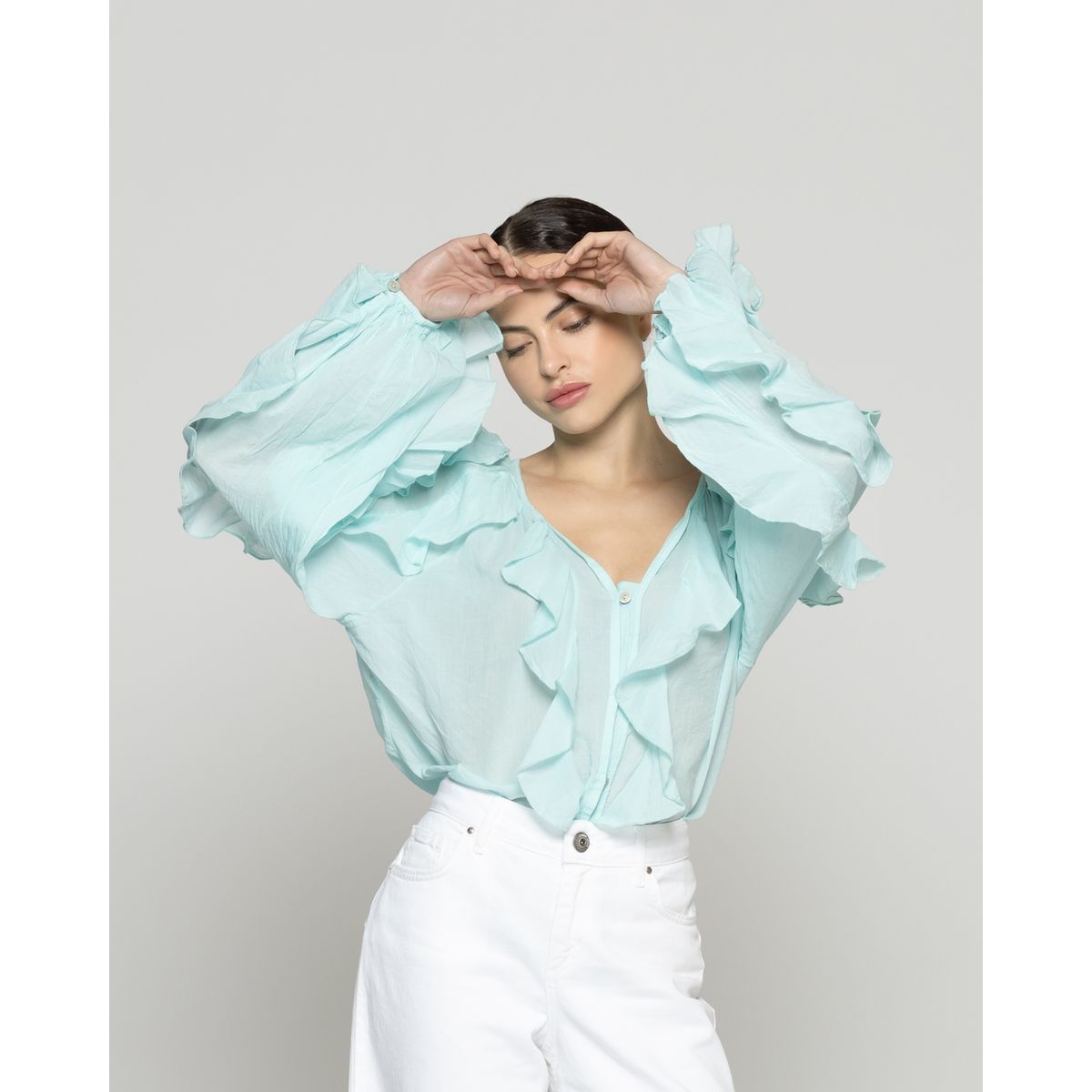 LINEATRE - Blusa Mujer Basha Con Volantes Verde Menta Lineatre