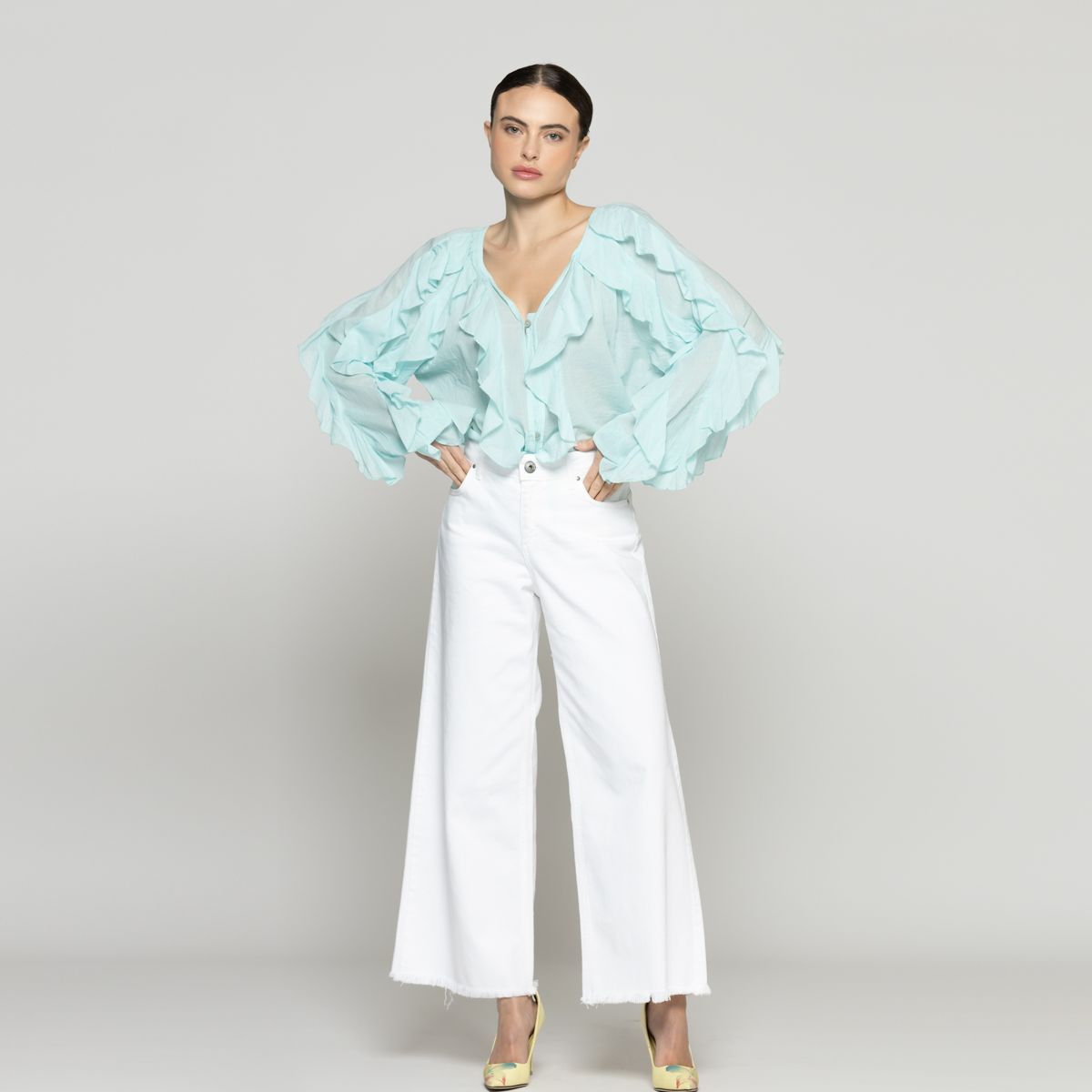 LINEATRE - Blusa Mujer Basha Con Volantes Verde Menta Lineatre