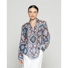 LINEATRE - Blusa Mujer Bibì Manga Larga Sin Botones Con Diseño Azul