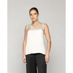 LINEATRE - Top Mujer Tatiana Satinado Escote V Blanco Crudo