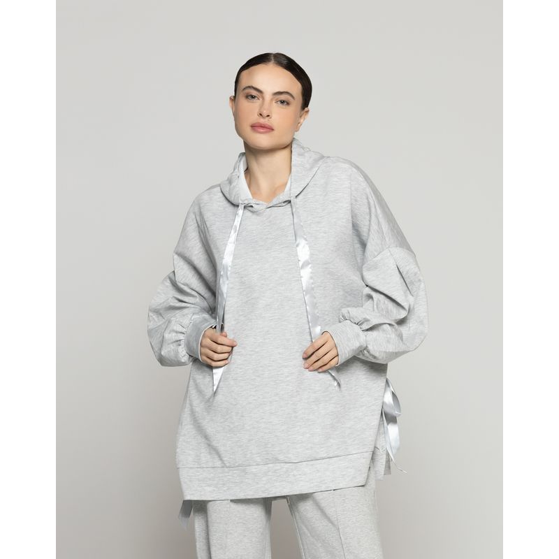 LINEATRE - Polerón Mujer Oksana Oversize Con Lazos Gris Lineatre