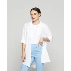 LINEATRE - Blusa Mujer Belén Lino Manga Larga Blanca