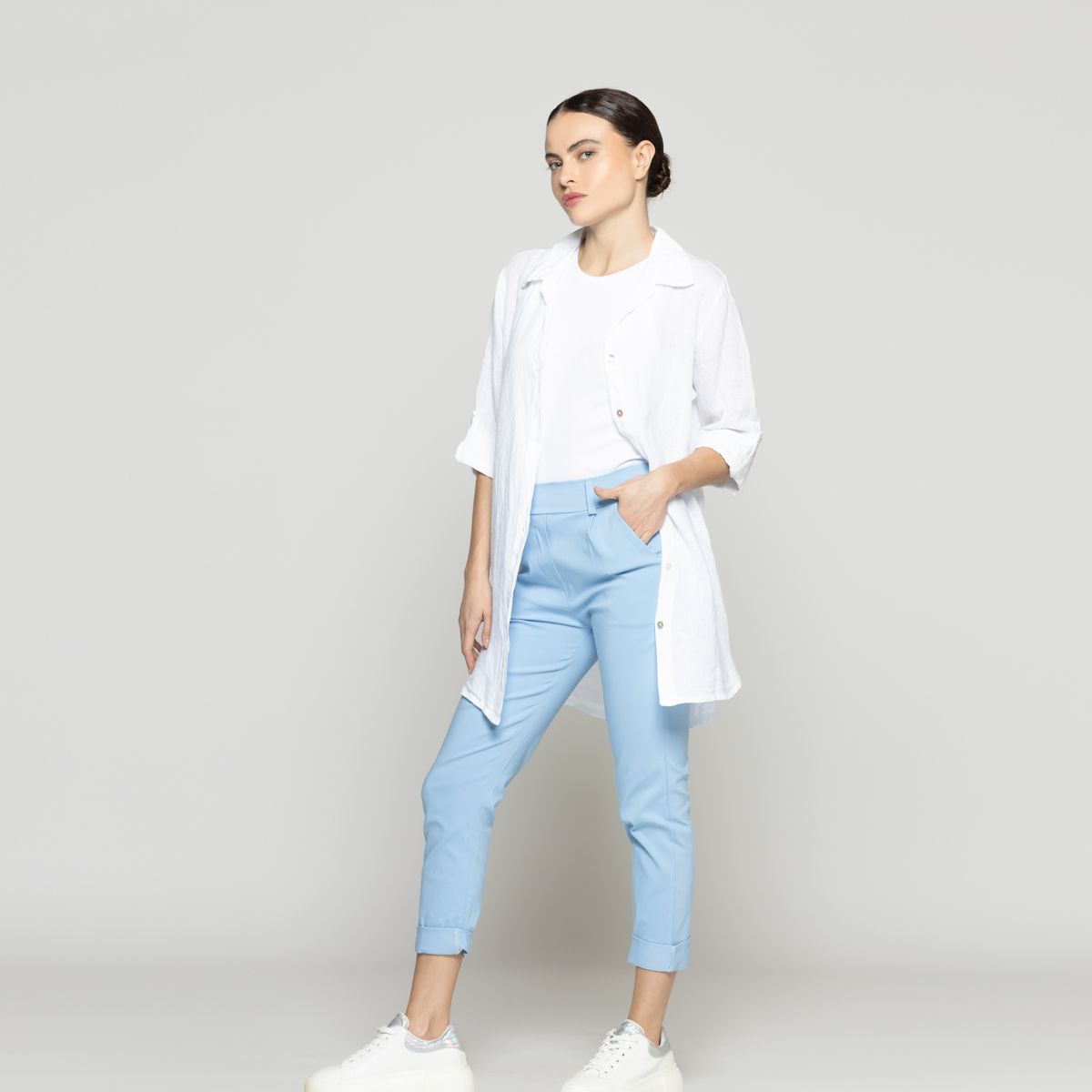LINEATRE - Blusa Mujer Belén Lino Manga Larga Blanca Lineatre