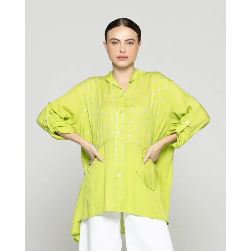 LINEATRE - Blusa Mujer Bibiana Oversize Con Diseño De Puntos Verde Lineatre