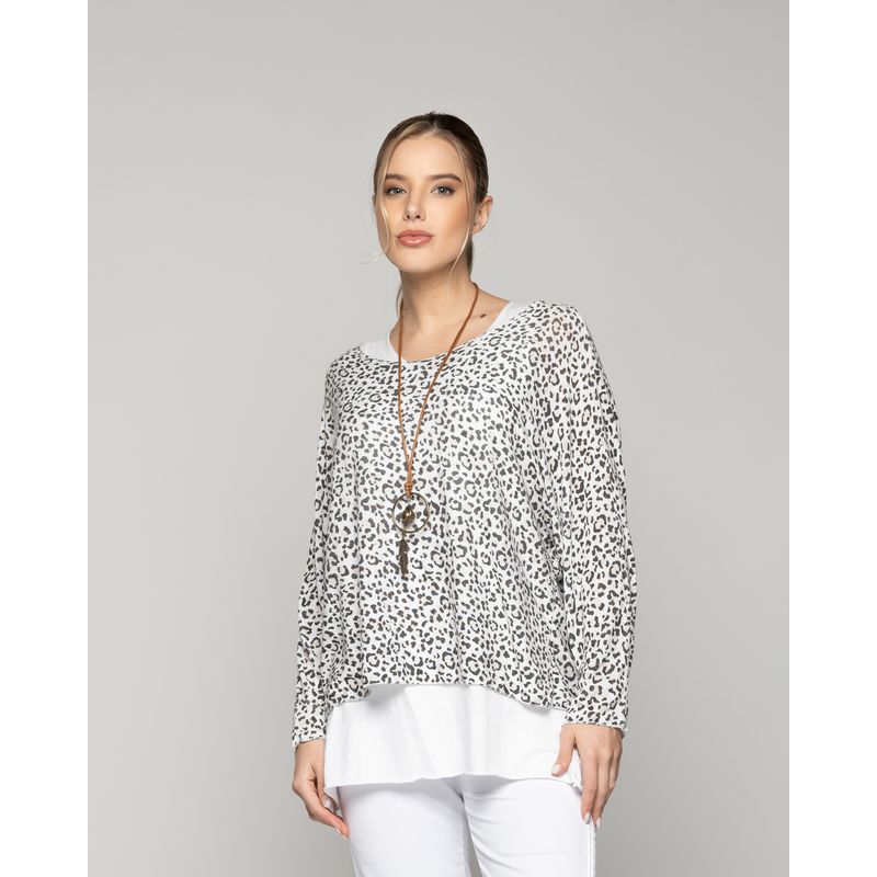 LINEATRE - Polera Mujer Oriana Estampado Animal Print Blanco Y Negro Lineatre