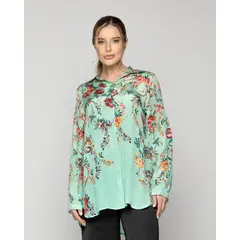 LINEATRE - Blusa Mujer Belia Satinada Estampado Flores Celeste