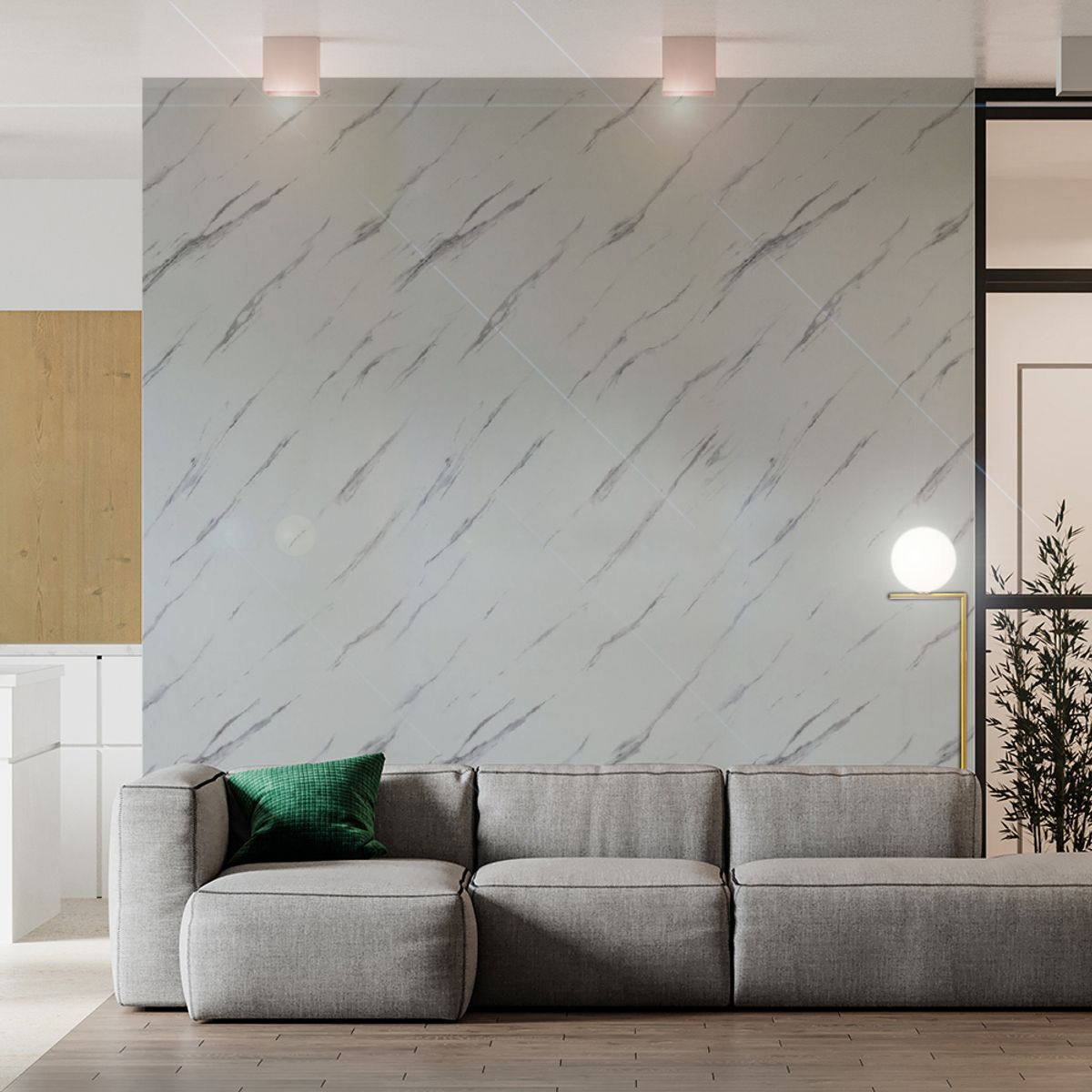 DOER - Plancha PVC estilo mármol, White Line para pared 122 x 244cm PVC008