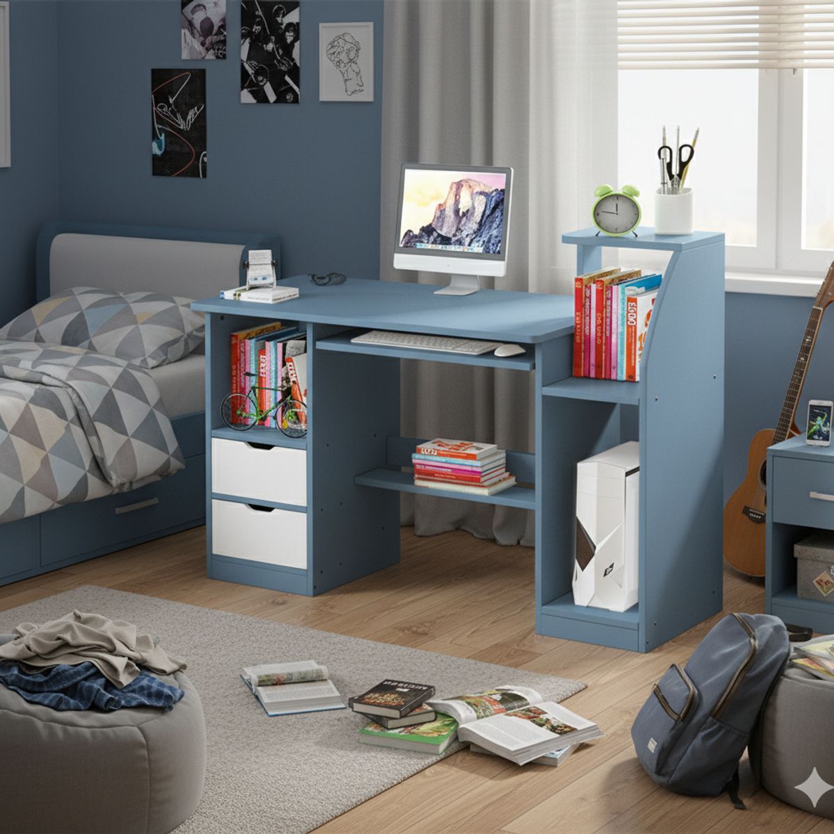 SPACE HOME - escritorio con gavetas para oficina blanco