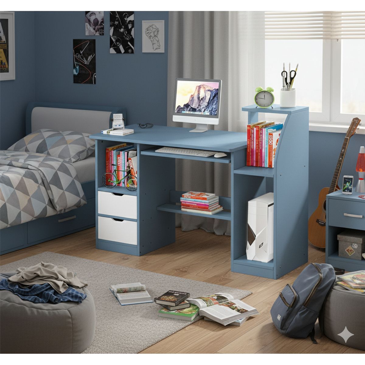 SPACE HOME - escritorio con gavetas para oficina blanco