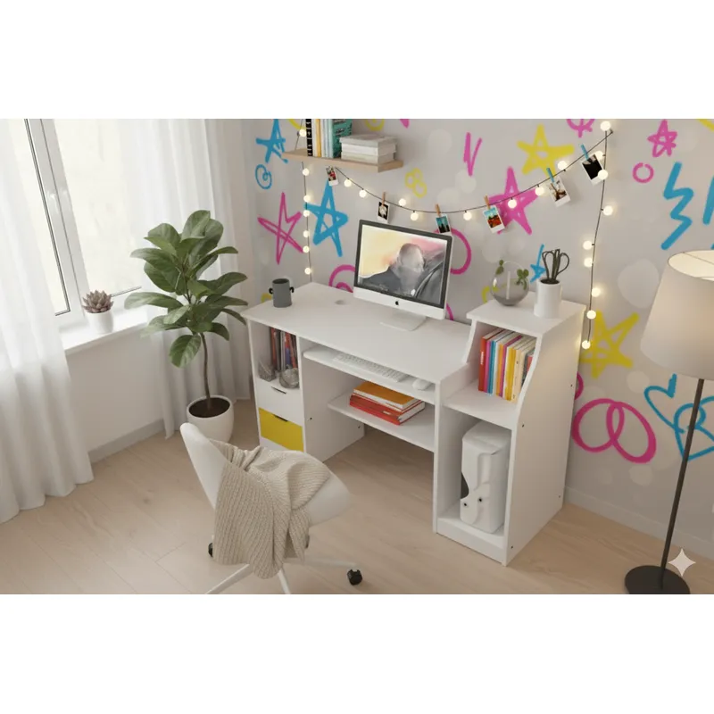 SPACE HOME - escritorio juvenil moderno con gavetas para oficina blanco