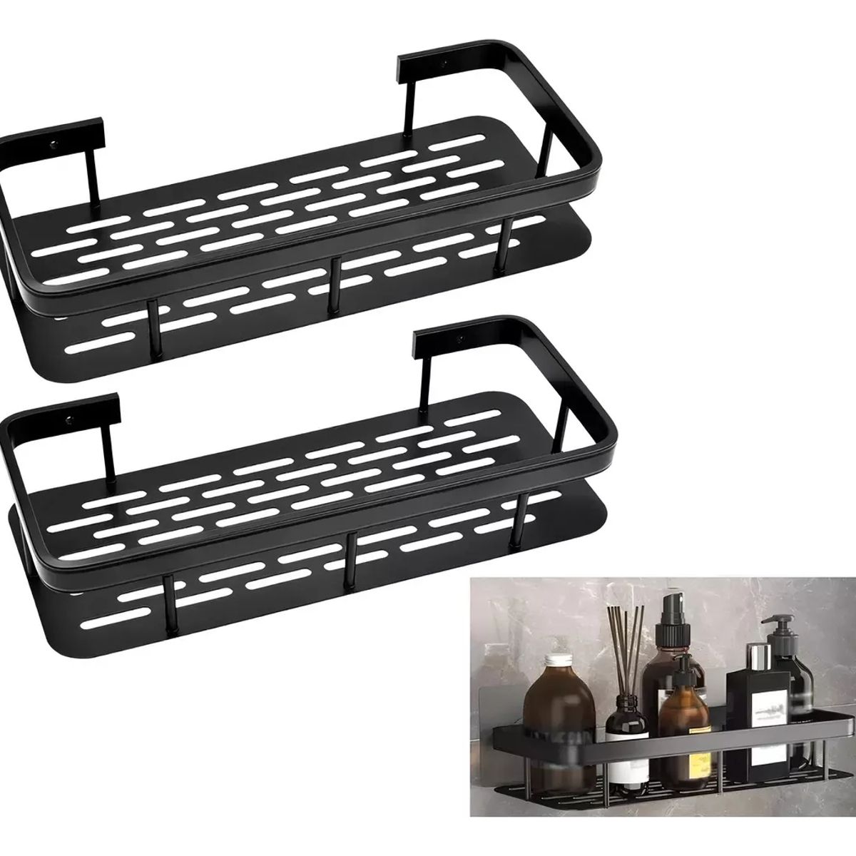 GENERICO - Organizador De Ducha Set 2 Repisa Baño Adhesivo Color Negro