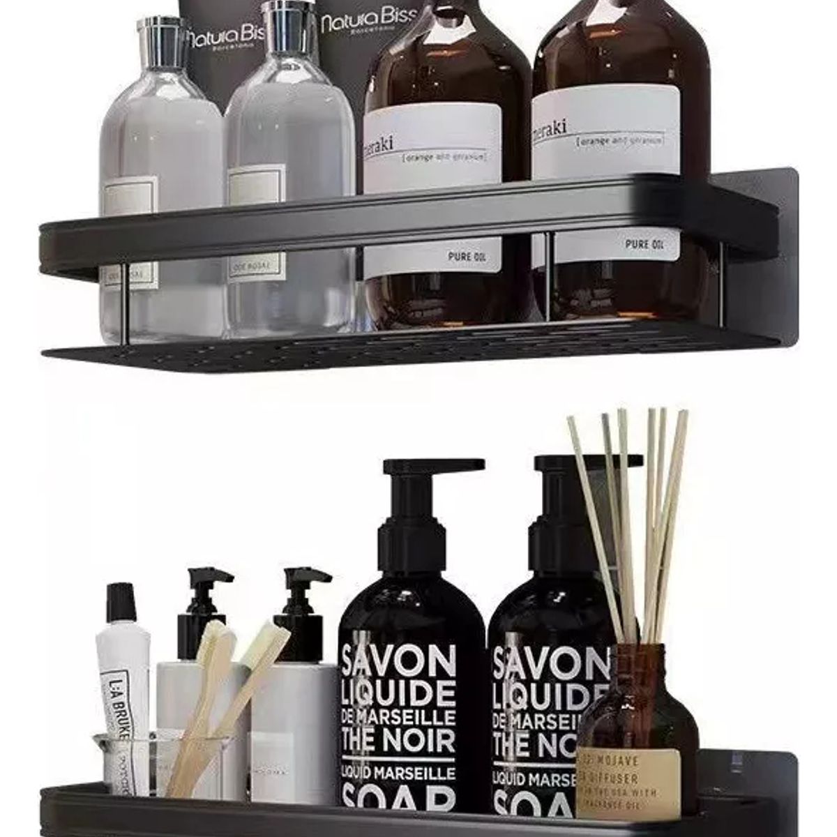 GENERICO - Organizador De Ducha Set 2 Repisa Baño Adhesivo Color Negro