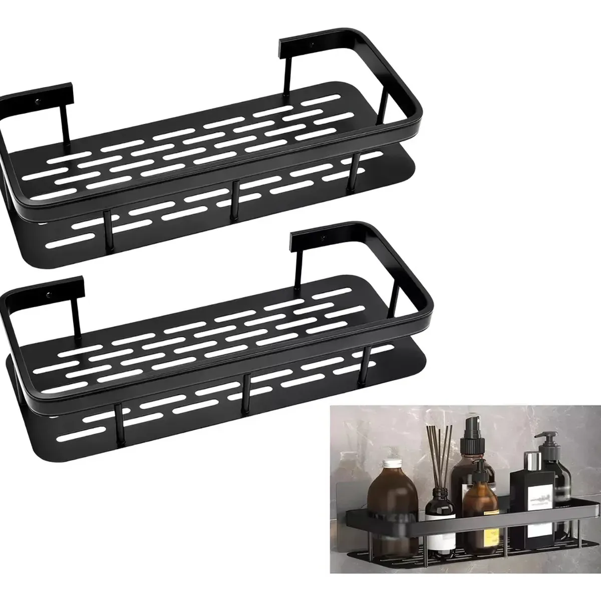GENERICO - Organizador De Ducha Set 2 Repisa Baño Adhesivo Color Plateado
