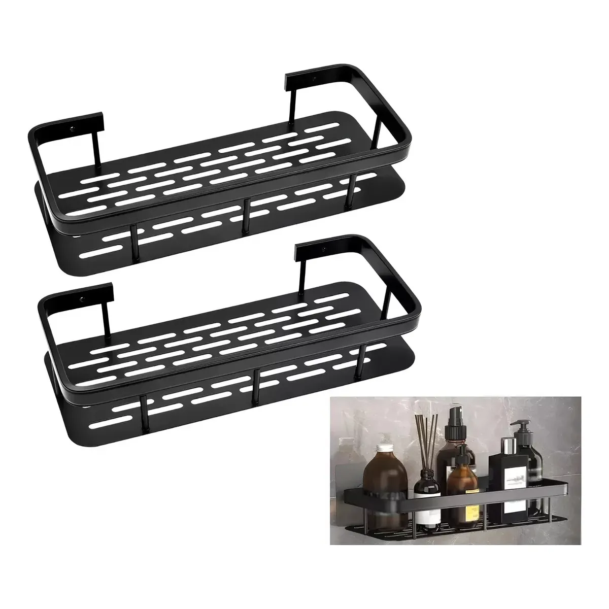 GENERICO - Organizador De Ducha Set 2 Repisa Baño Adhesivo Color Plateado