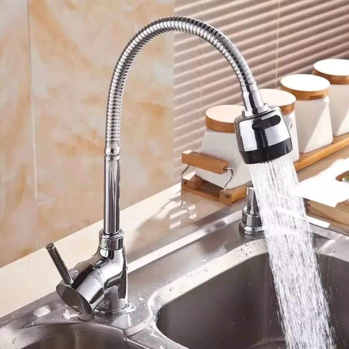 GENERICO - Llave Lavaplatos Monomando Cuello Flexible Giratorio Cocina