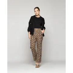 LINEATRE - Pantalón Mujer Paz De Lino Elasticado Leopardo