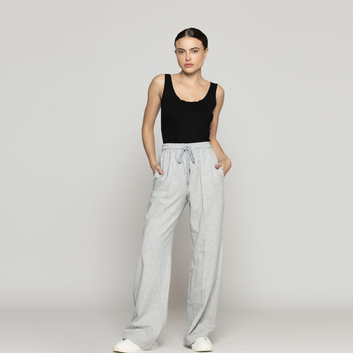 LINEATRE - Pantalón Mujer Oksana Oversize Con Lazos Gris Lineatre