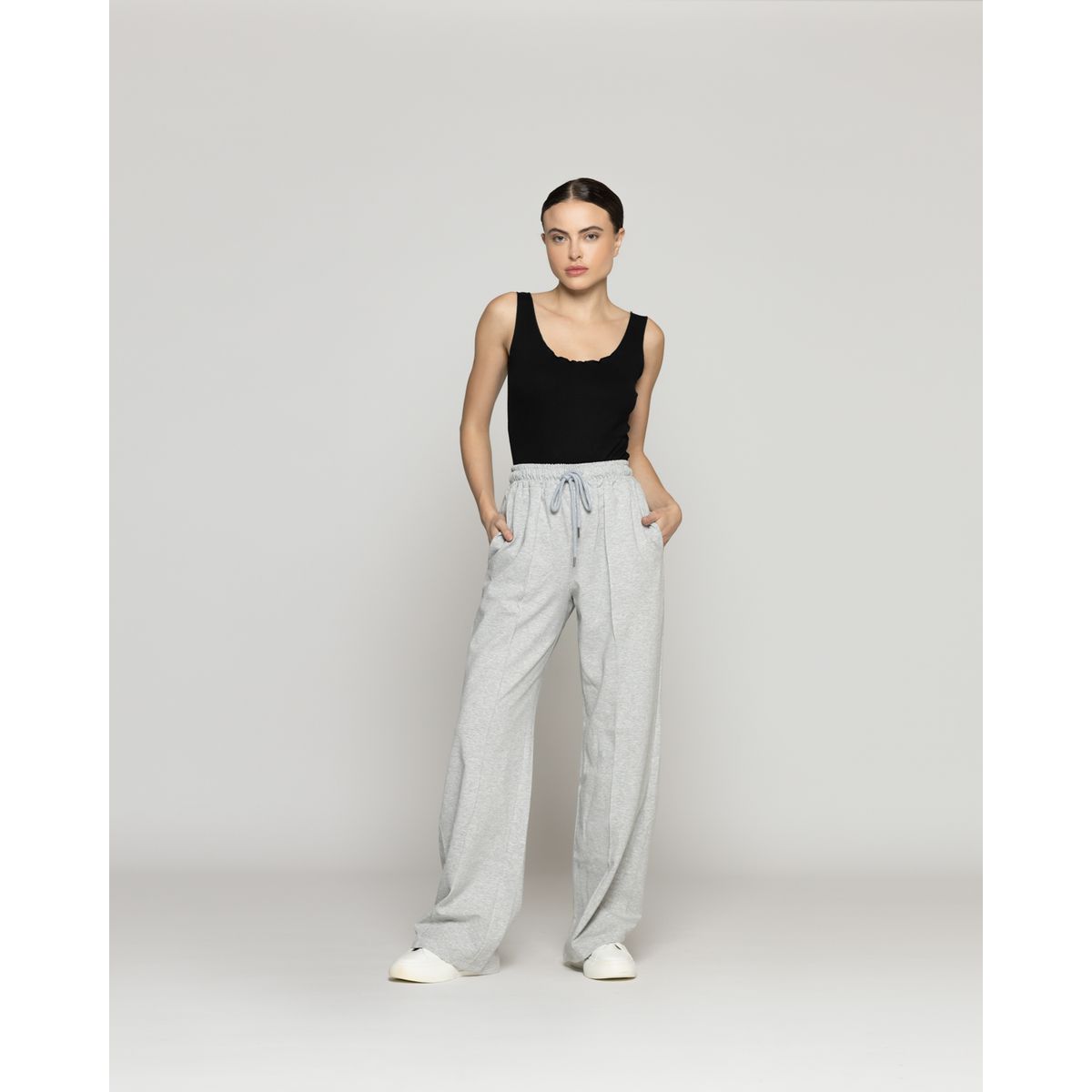 LINEATRE - Pantalón Mujer Oksana Oversize Con Lazos Gris Lineatre
