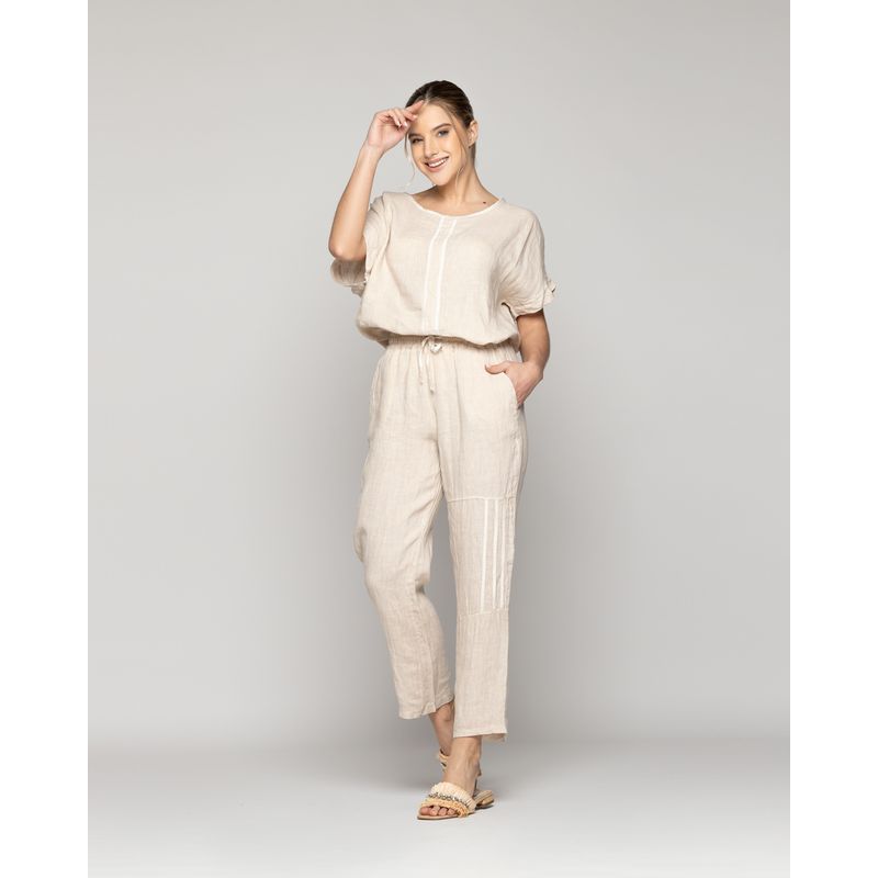 LINEATRE - Pantalón Mujer Bianca Largo Beige Lineatre