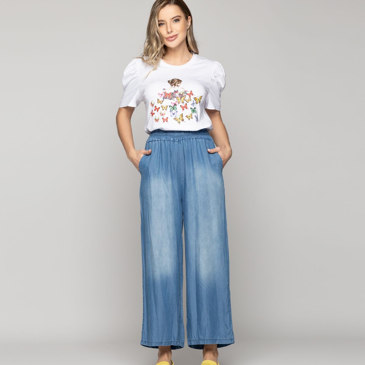 LINEATRE - Pantalón Mujer Penelope Denim Holgado Azul Lineatre