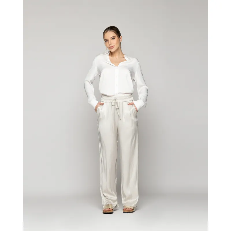 LINEATRE - Pantalón Mujer Priseline Satinado Beige Lineatre