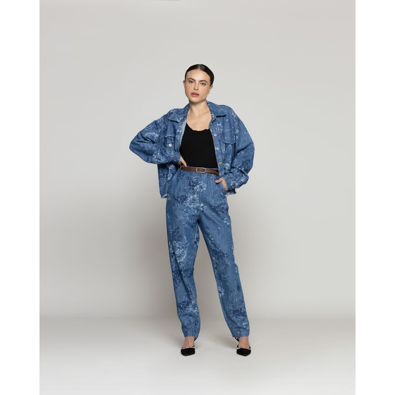 LINEATRE - Pantalón Mujer Candelaria Denim Con Flores Lineatre
