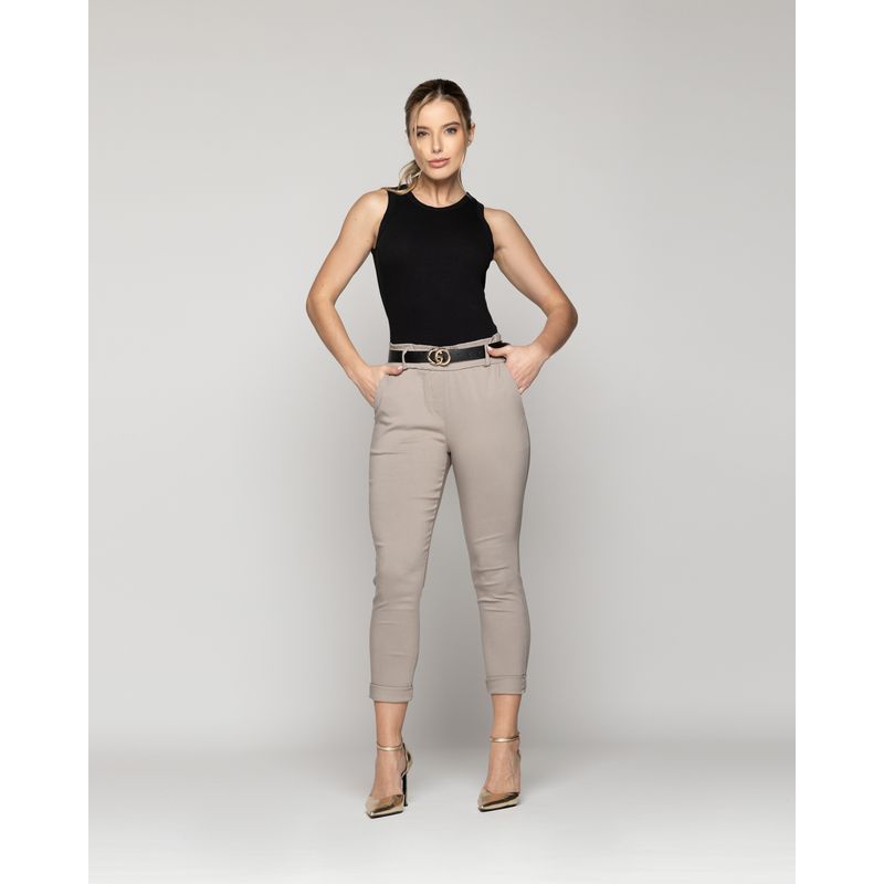 LINEATRE - Pantalón Mujer Petra Pitillo Con Cinturón Verde Fango Lineatre