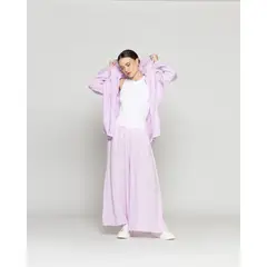 LINEATRE - Pantalón Mujer Cristina De Lino Ancho Con Cintura Elasticada Lila