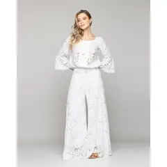 LINEATRE - Pantalón Mujer Benedetta De Corte Palazzo Blanco
