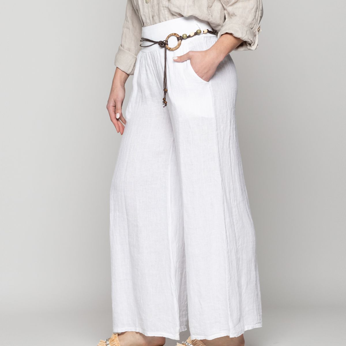 LINEATRE - Pantalón Mujer Paola Palazzo De Lino Blanco Lineatre