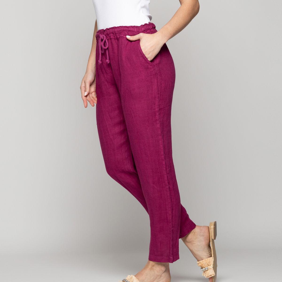 LINEATRE - Pantalón Mujer Belén Lino Morado Oscuro Lineatre