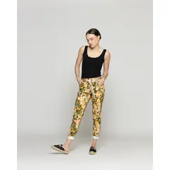 LINEATRE - Pantalón Mujer Phedra Con Estampado Floral Verde Militar