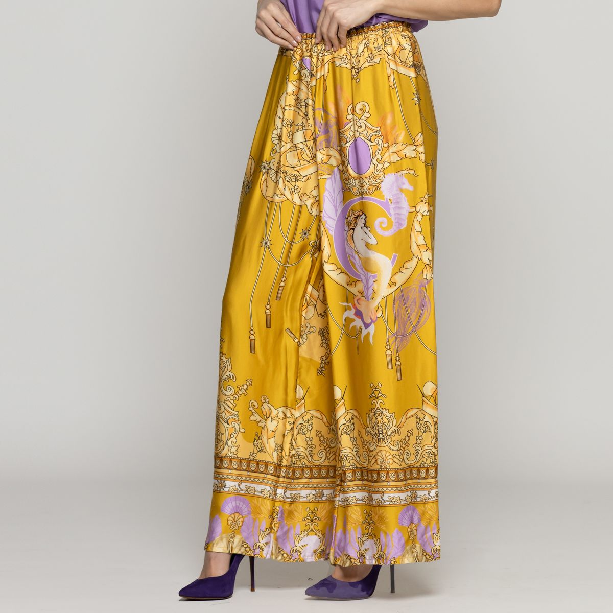 LINEATRE - Pantalón Mujer Daniella Palazzo Satinado Amarillo Lineatre